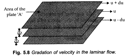 Gradation of velocity in the laminar flow