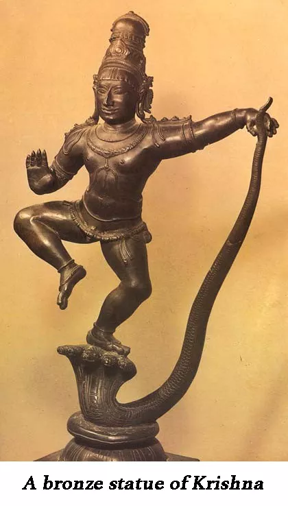 A bronze statue of krishna